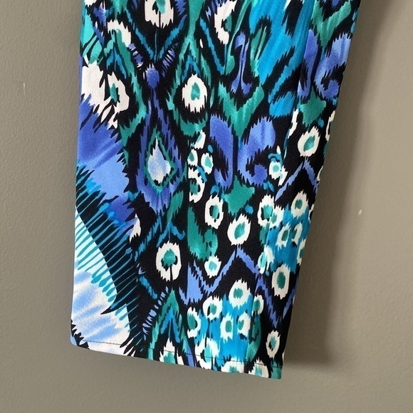 Tropical Print Boho Pants Coastal Blue Teal Abstract Size 4 Lightweight - Picture 4 of 16